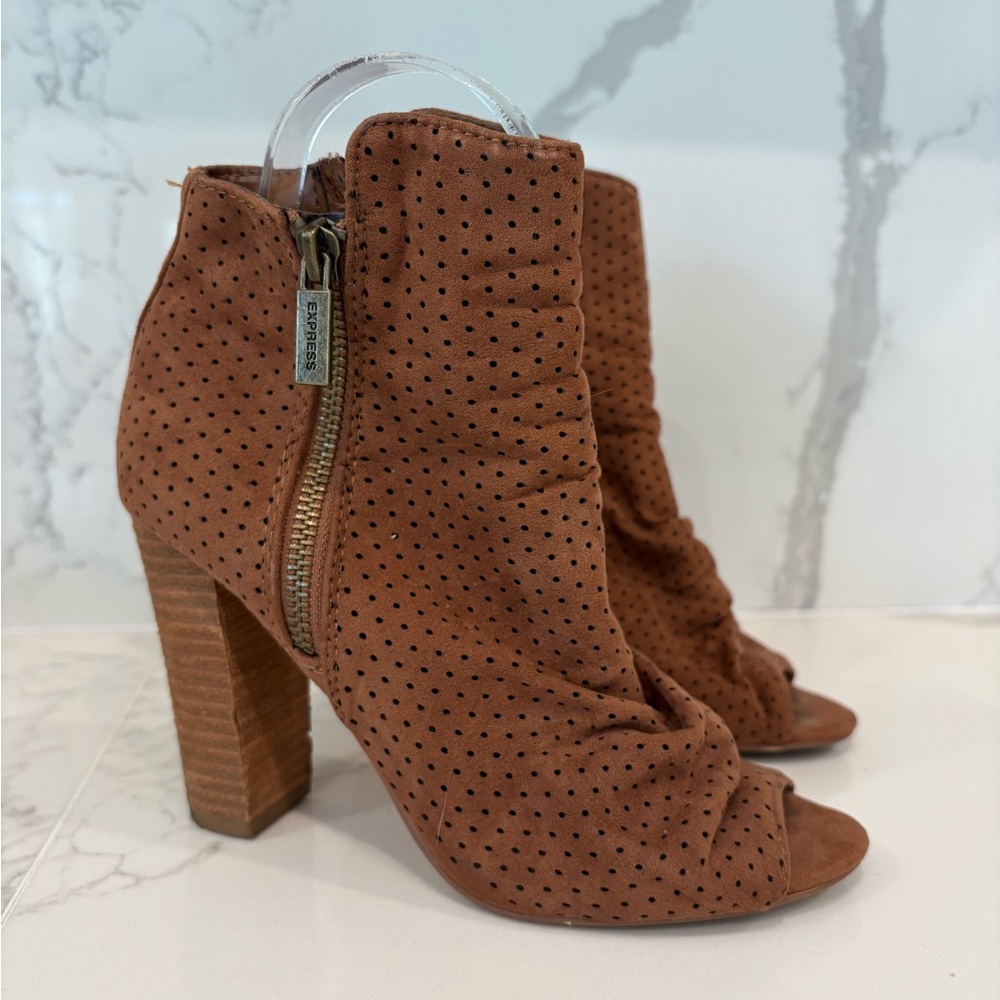 Express Brown Peep-Toe Ankle Boots